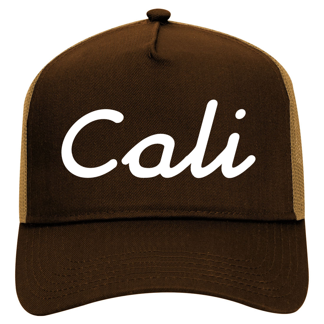 Cali California Script Mens Mesh Trucker Hat Brown