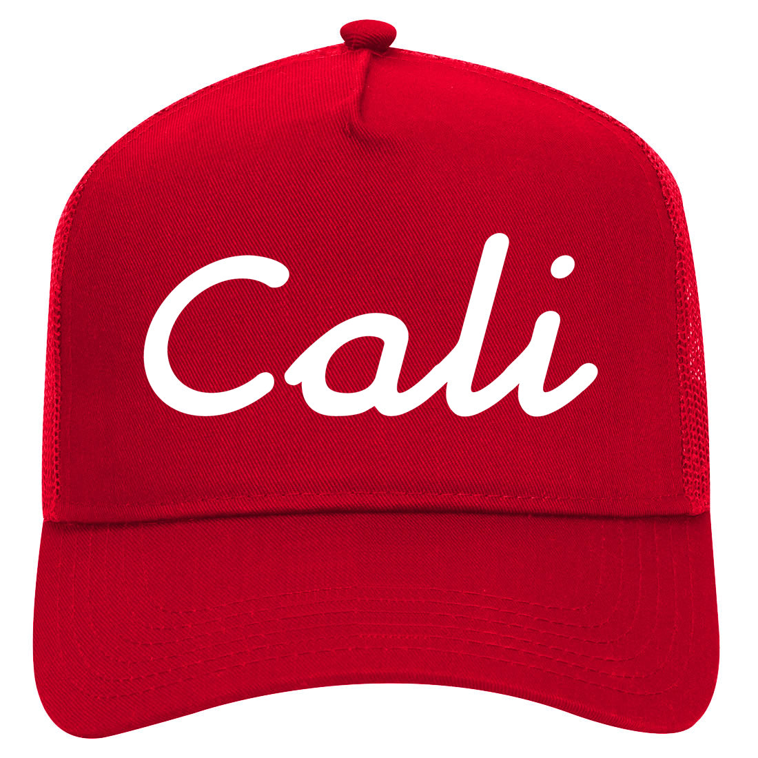 Cali California Script Mens Mesh Trucker Hat Red