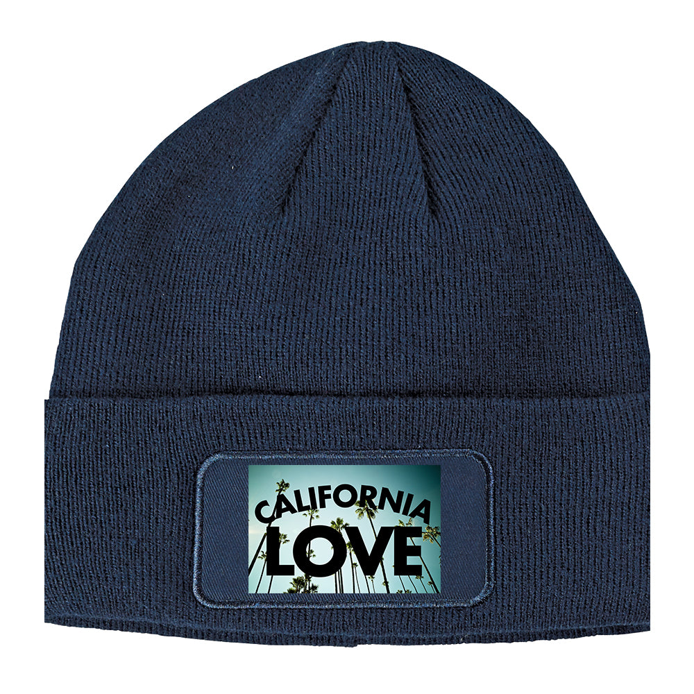 California Love Palm Trees Winter Knit Adult Beanie Hat Navy Blue