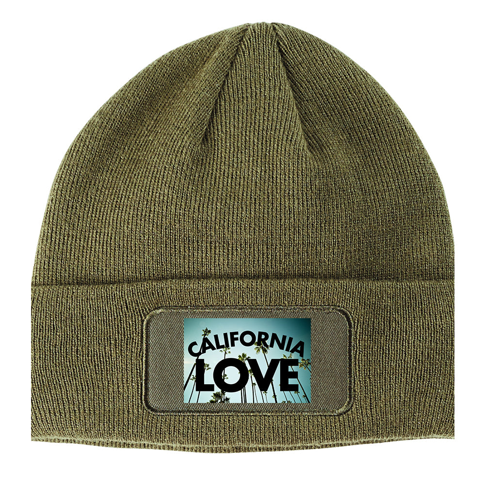 California Love Palm Trees Winter Knit Adult Beanie Hat Olive Green