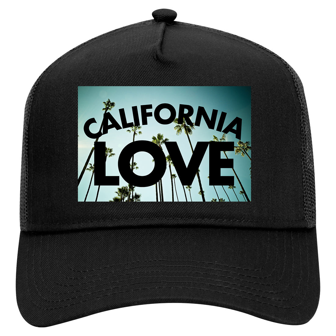 California Love Palm Trees Mens Mesh Trucker Hat Black