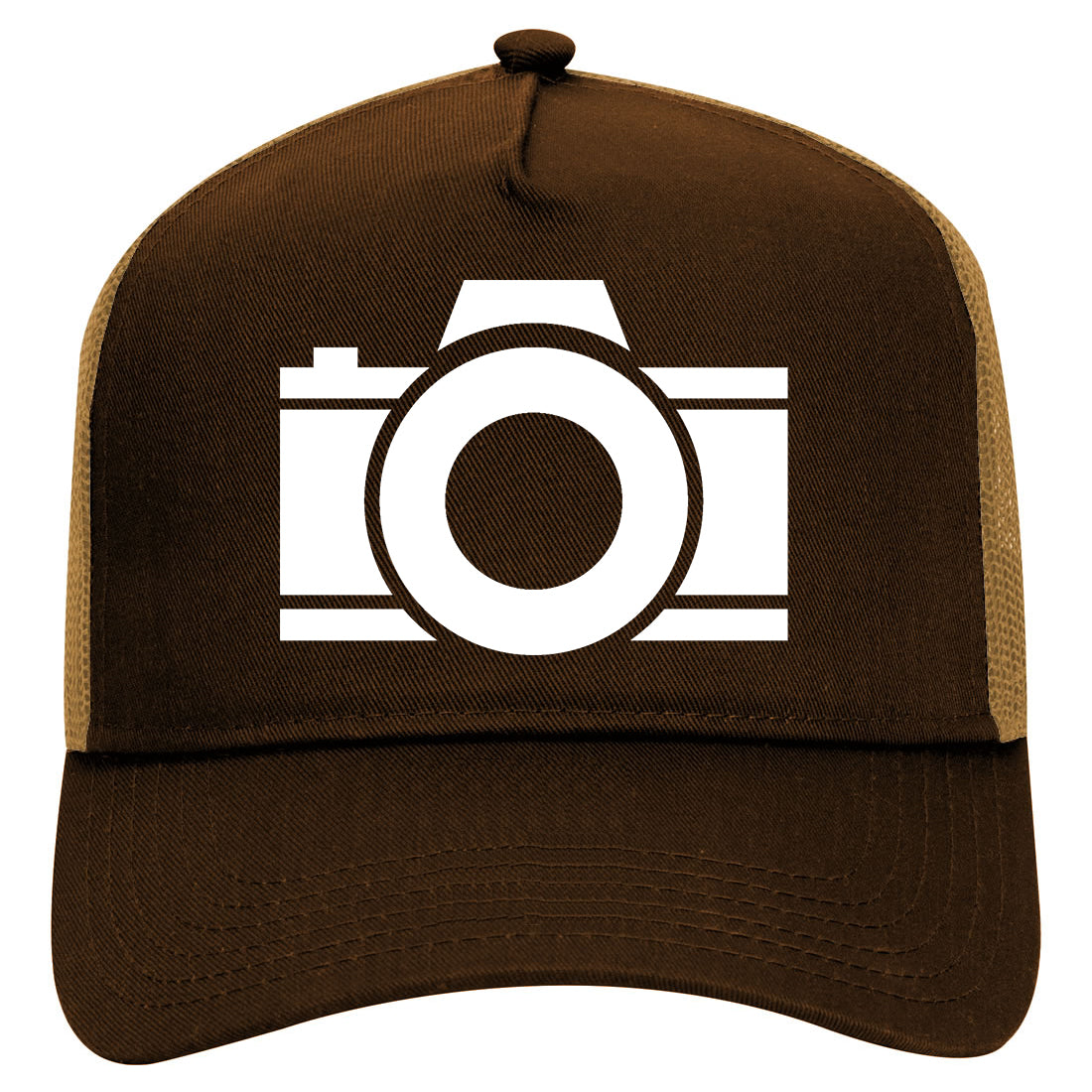 Camera Photographer Mens Mesh Trucker Hat Brown
