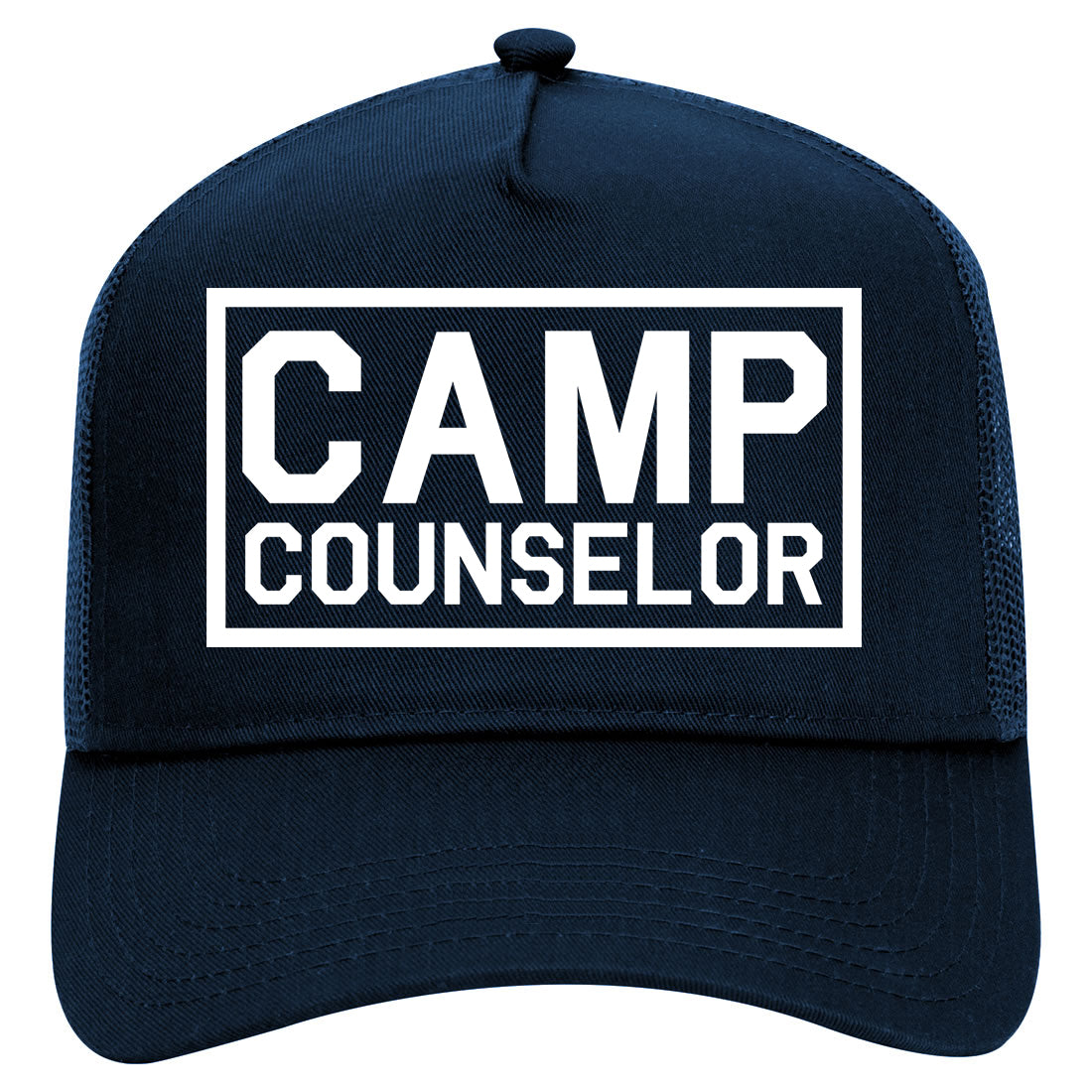 Camp Counselor Mens Mesh Trucker Hat Navy Blue