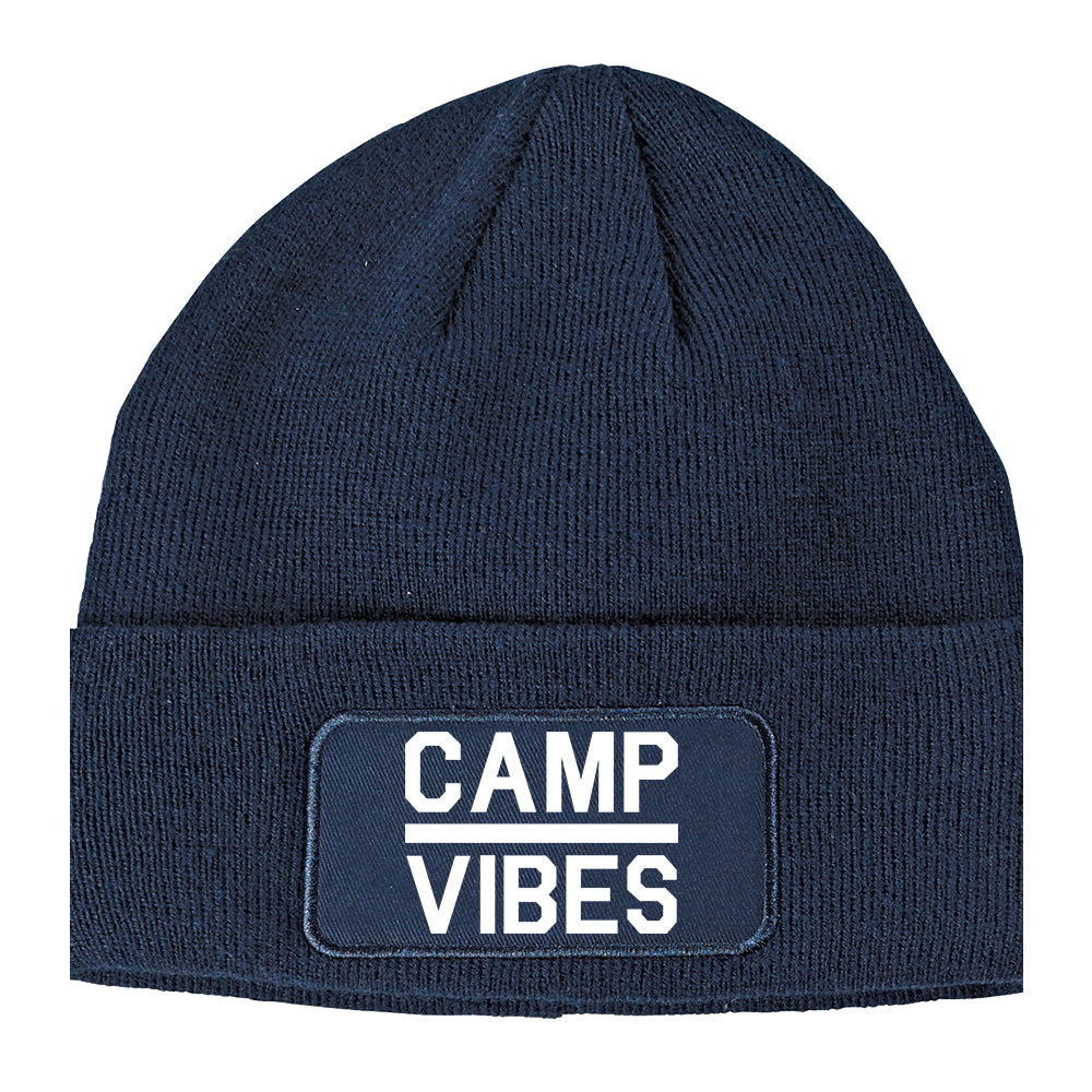 Camp Vibes Winter Knit Adult Beanie Hat Navy Blue