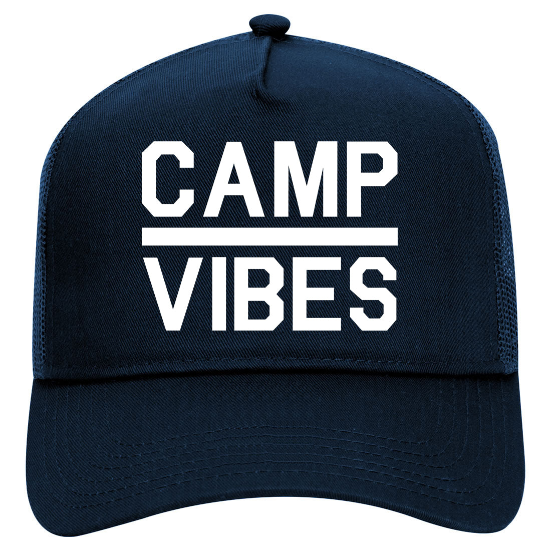 Camp Vibes Mens Mesh Trucker Hat Navy Blue