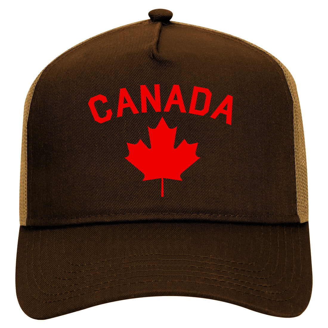 Canada Maple Leaf Red Mens Mesh Trucker Hat Brown