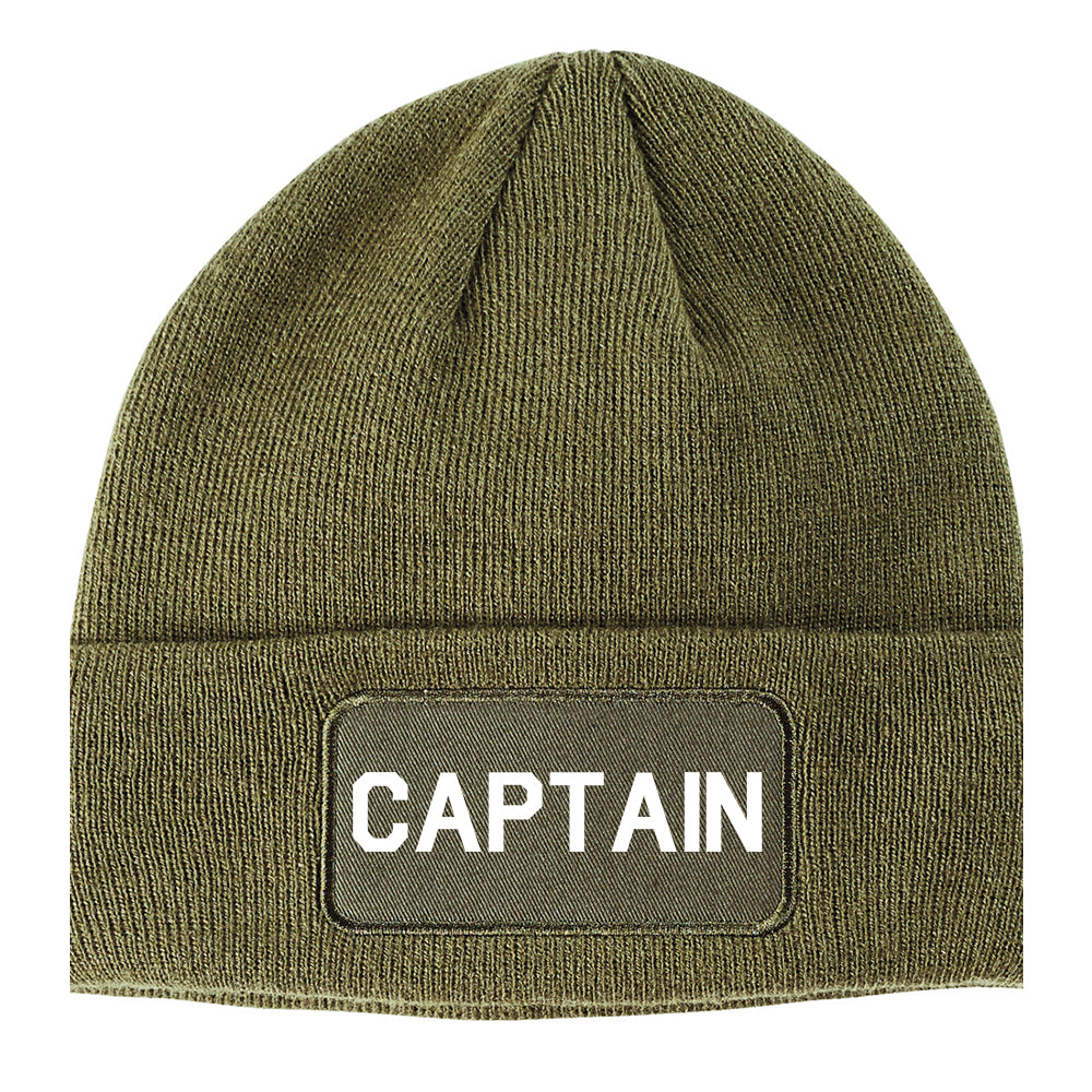 Captain Of The Boat Ship Winter Knit Adult Beanie Hat Olive Green