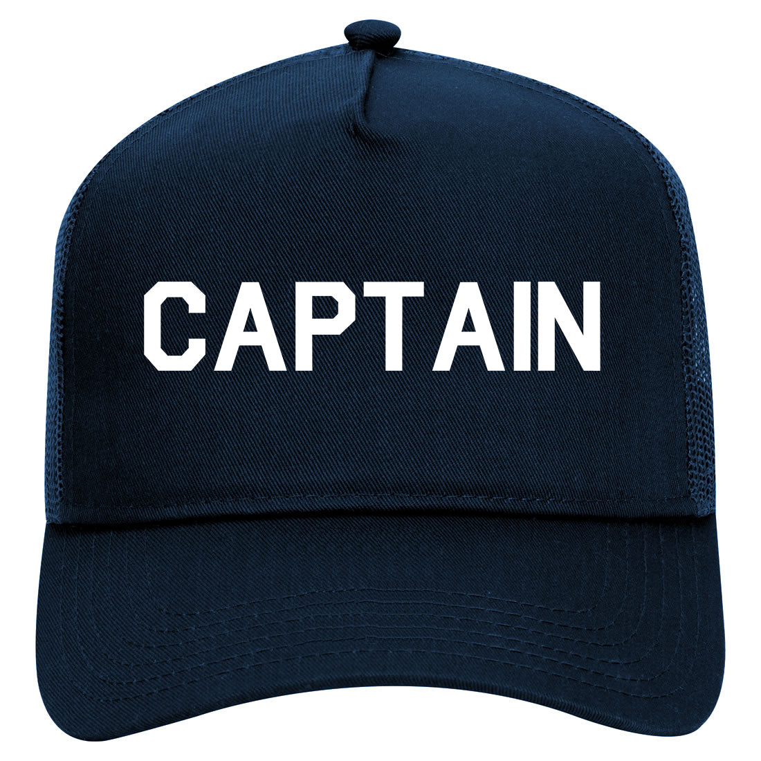Captain Of The Boat Ship Mens Mesh Trucker Hat Navy Blue