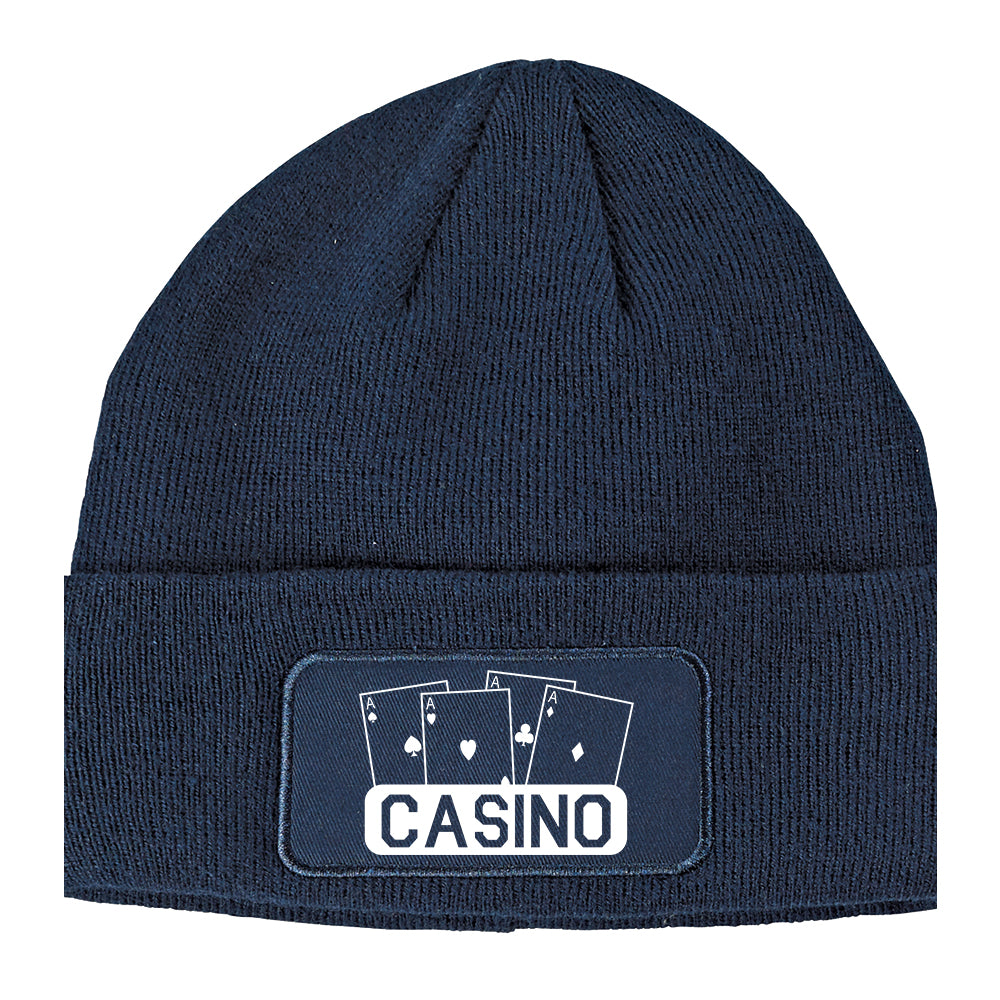Casino Ace Cards Winter Knit Adult Beanie Hat Navy Blue