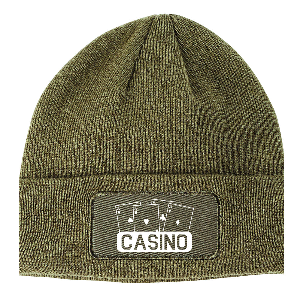 Casino Ace Cards Winter Knit Adult Beanie Hat Olive Green