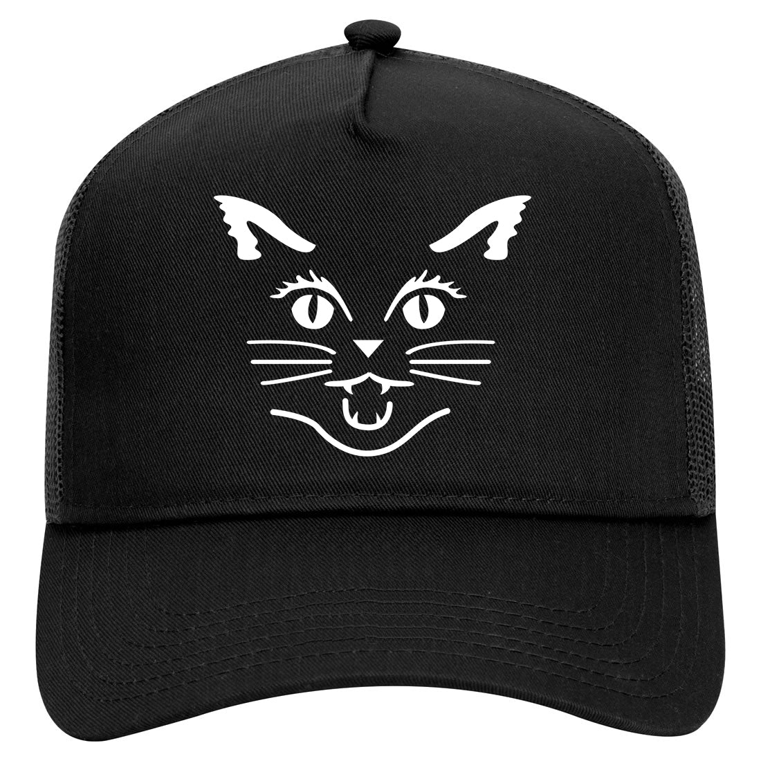 Cat Face Halloween Mens Mesh Trucker Hat Black