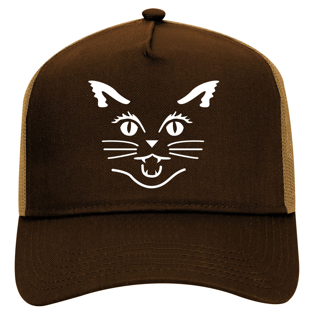 Cat Face Halloween Mens Mesh Trucker Hat Brown