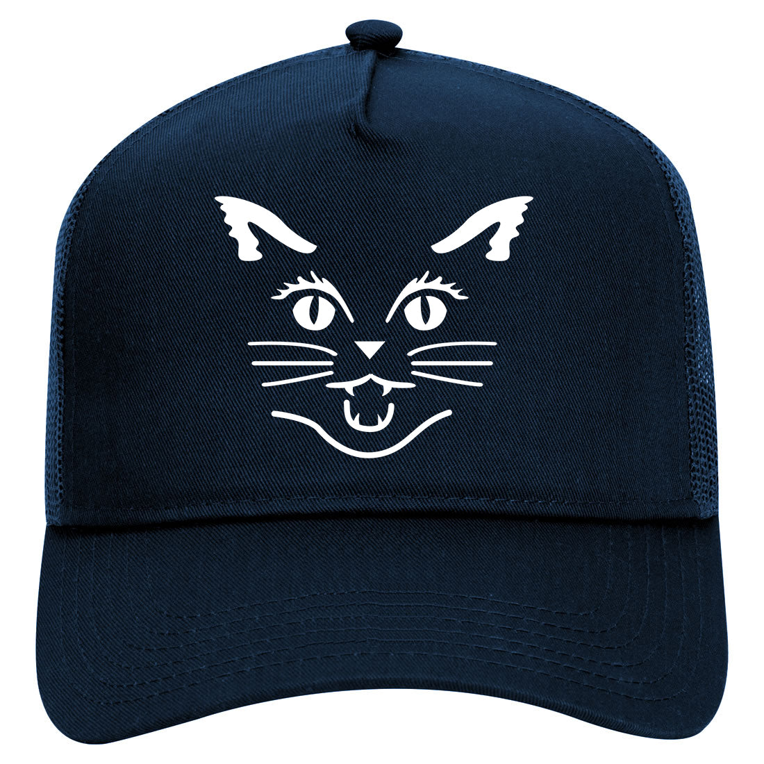 Cat Face Halloween Mens Mesh Trucker Hat Navy Blue