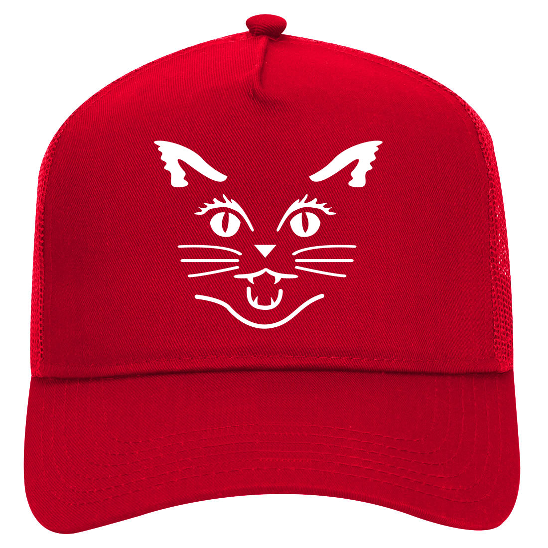 Cat Face Halloween Mens Mesh Trucker Hat Red