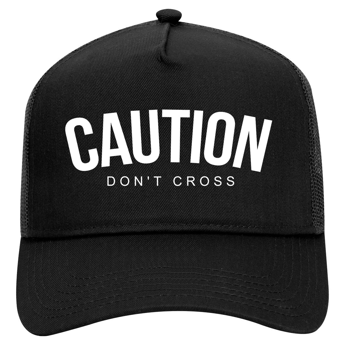Caution Dont Cross Mens Mesh Trucker Hat Black