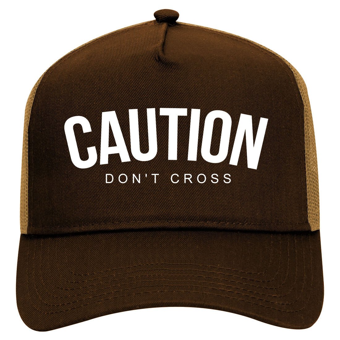 Caution Dont Cross Mens Mesh Trucker Hat Brown