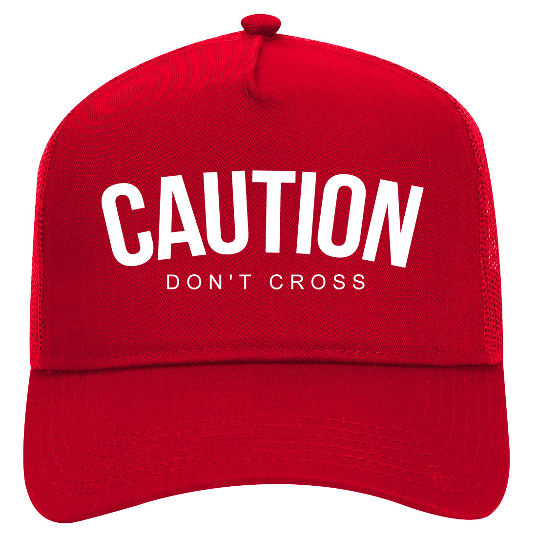 Caution Dont Cross Mens Mesh Trucker Hat Red