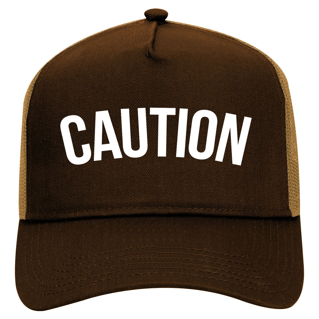 Caution Mens Mesh Trucker Hat Brown
