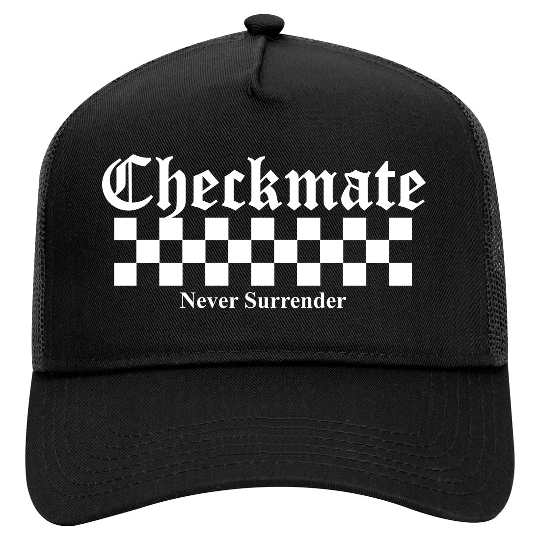 Checkmate Never Surrender Chess Mens Mesh Trucker Hat Black