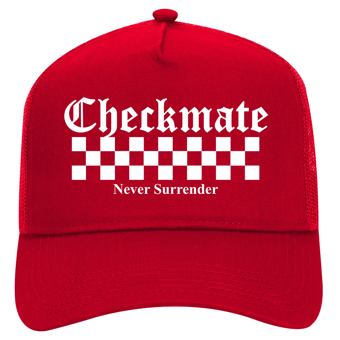 Checkmate Never Surrender Chess Mens Mesh Trucker Hat Red