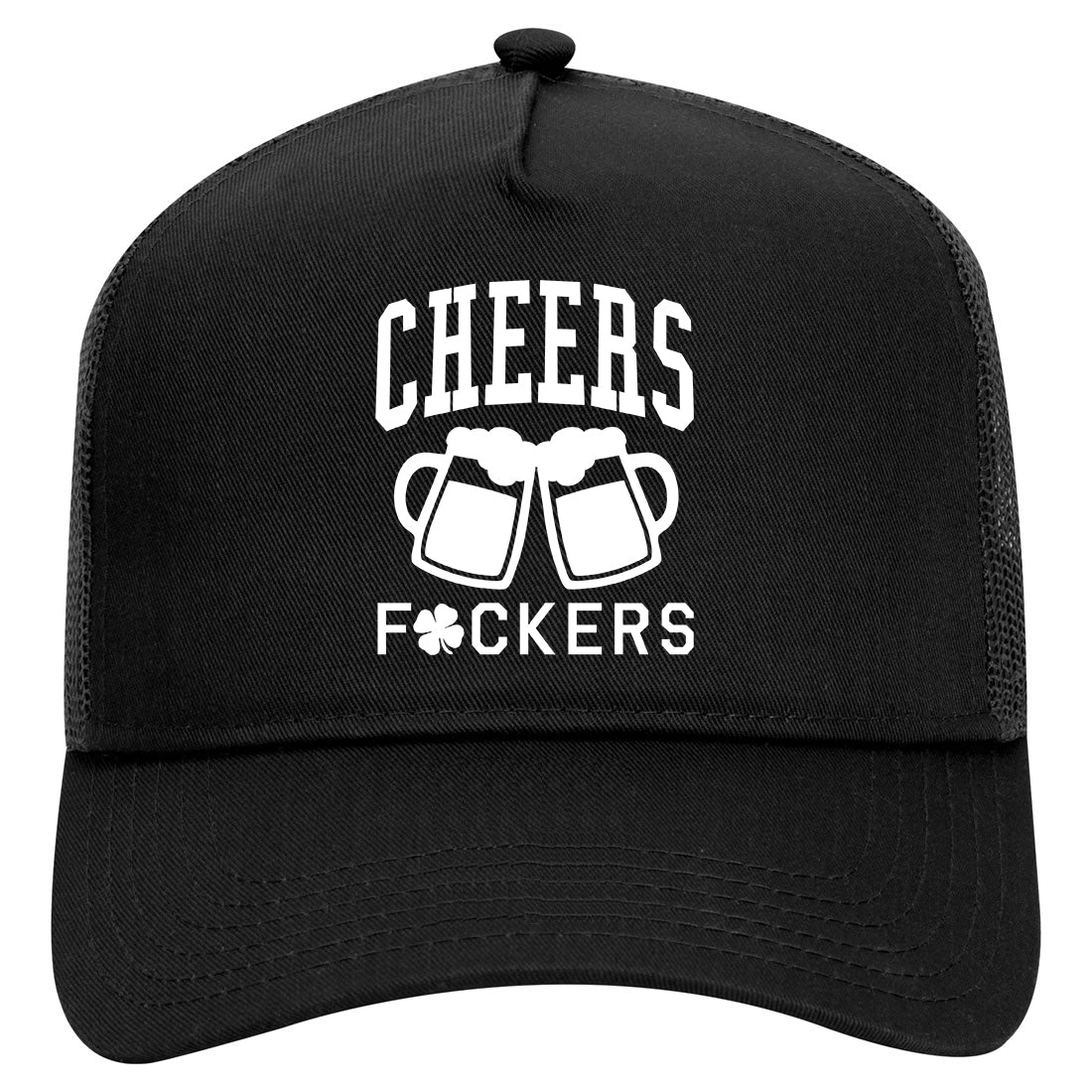 Cheers Fckers St Patricks Day Mens Mesh Trucker Hat Black