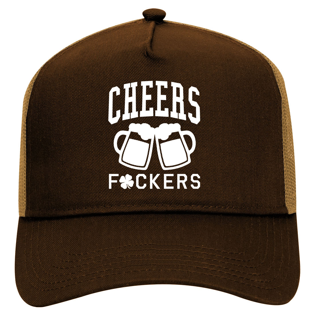 Cheers Fckers St Patricks Day Mens Mesh Trucker Hat Brown