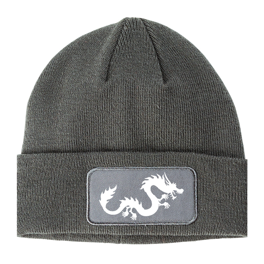 Chinese Dragon Winter Knit Adult Beanie Hat Grey