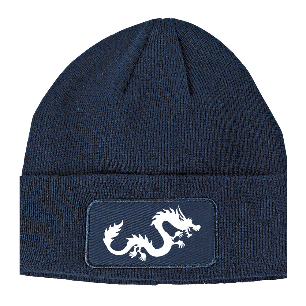 Chinese Dragon Winter Knit Adult Beanie Hat Navy Blue