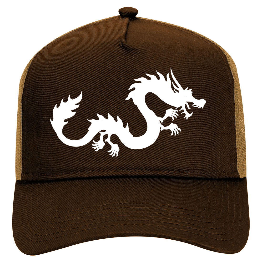 Chinese Dragon Mens Mesh Trucker Hat Brown