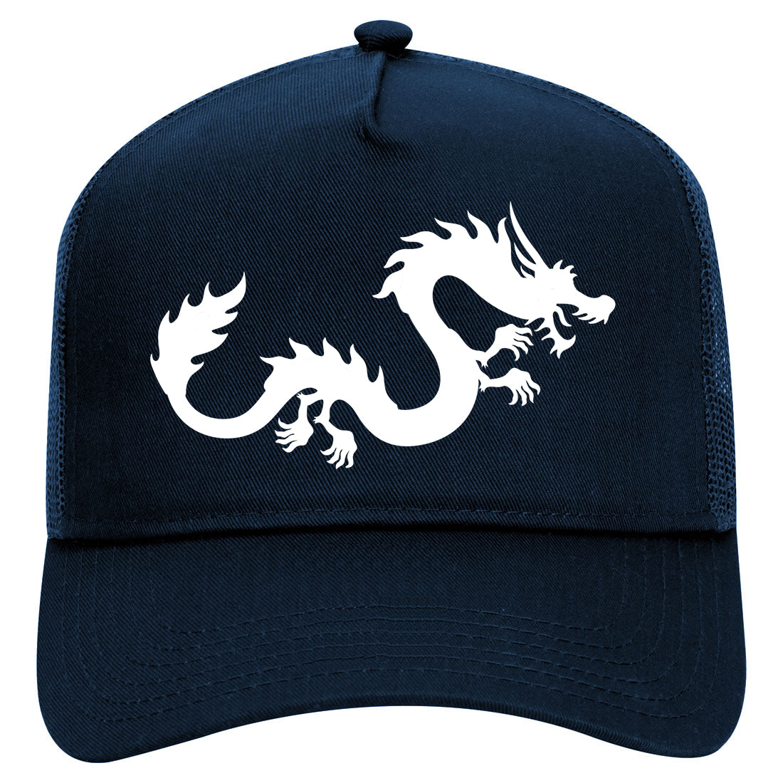 Chinese Dragon Mens Mesh Trucker Hat Navy Blue