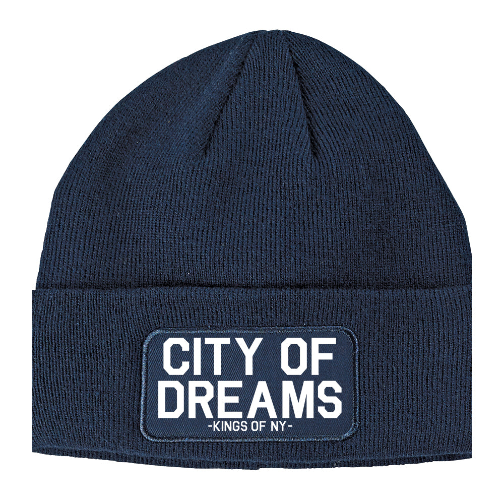 City Of Dreams New York Winter Knit Adult Beanie Hat Navy Blue