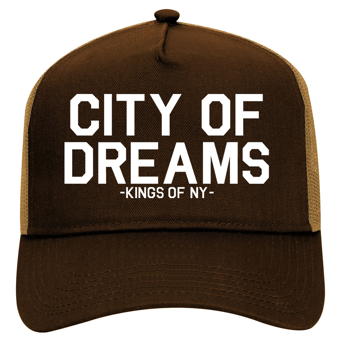 City Of Dreams New York Mens Mesh Trucker Hat Brown