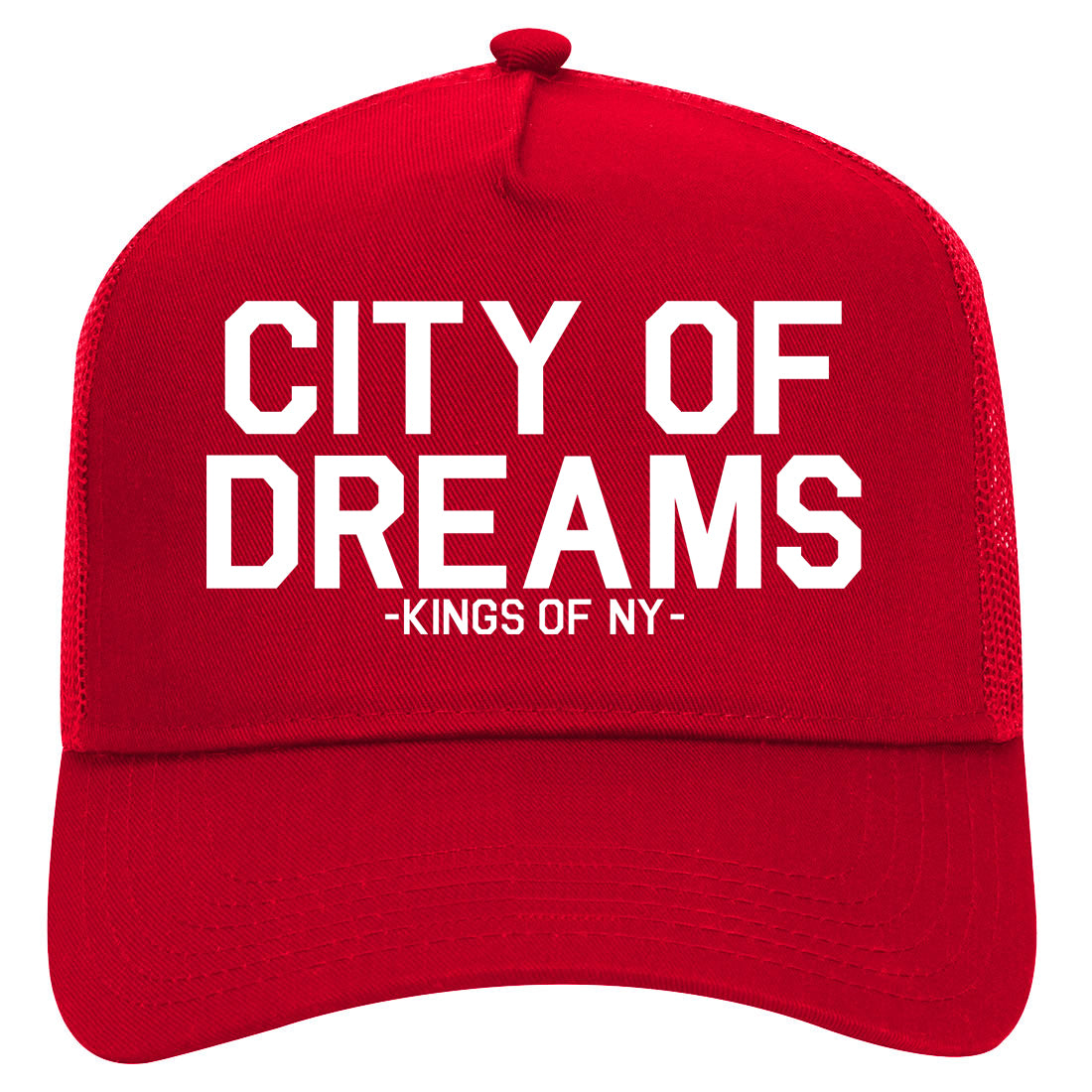 City Of Dreams New York Mens Mesh Trucker Hat Red