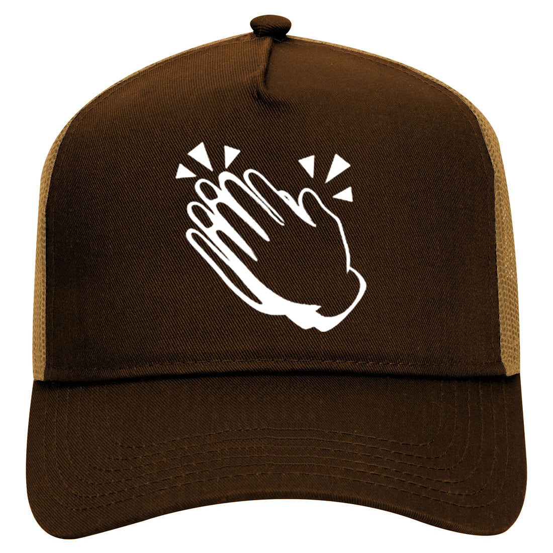 Clapping Hands Symbol Mens Mesh Trucker Hat Brown