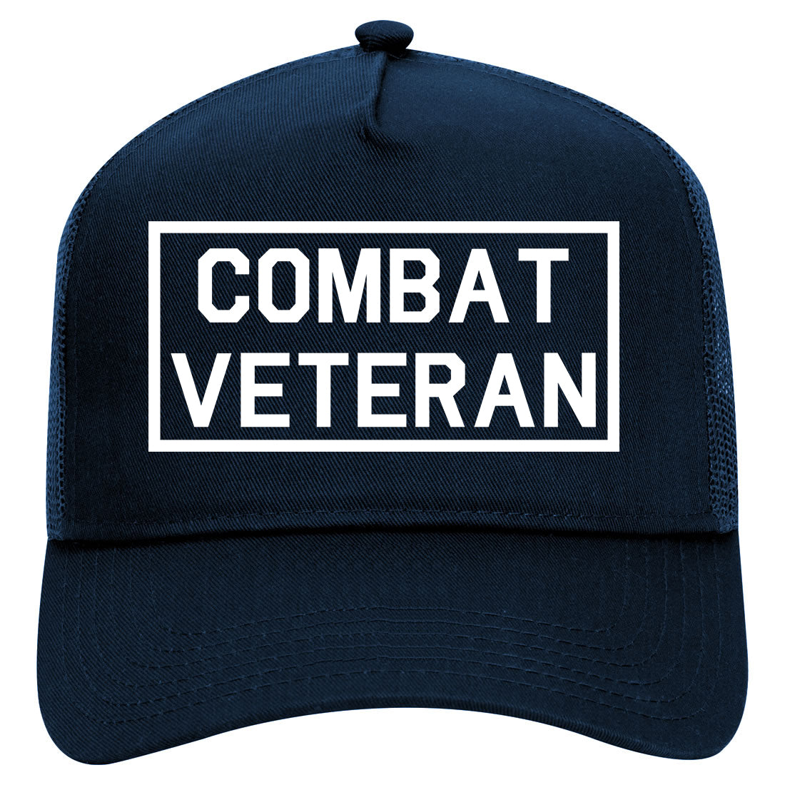 Combat Veteran Mens Mesh Trucker Hat Navy Blue