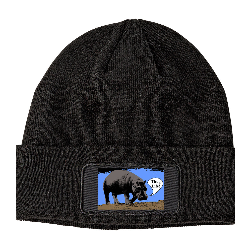 Cool Hippo Thug Life Funny Winter Knit Adult Beanie Hat Black