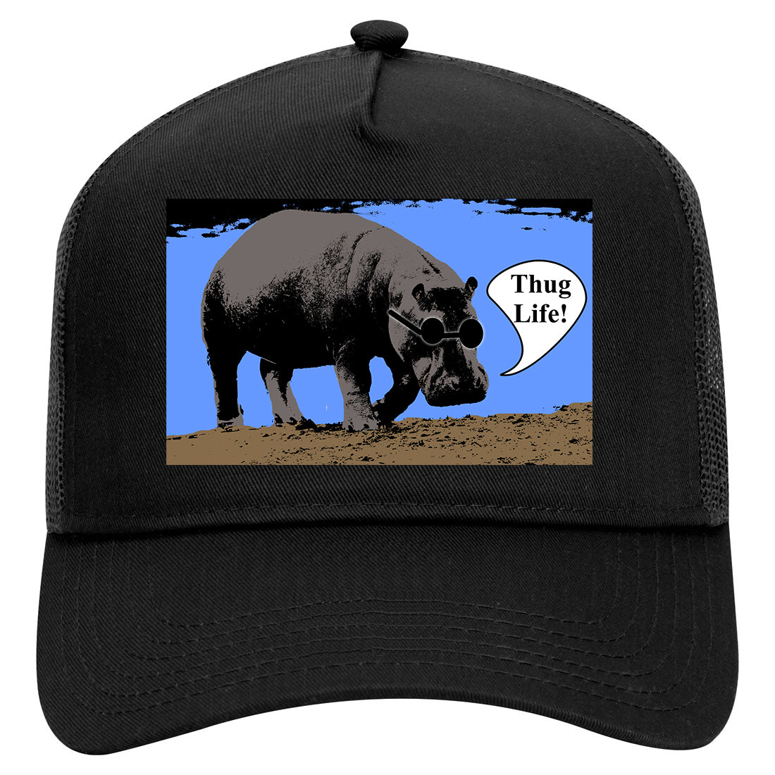Cool Hippo Thug Life Funny Mens Mesh Trucker Hat Black