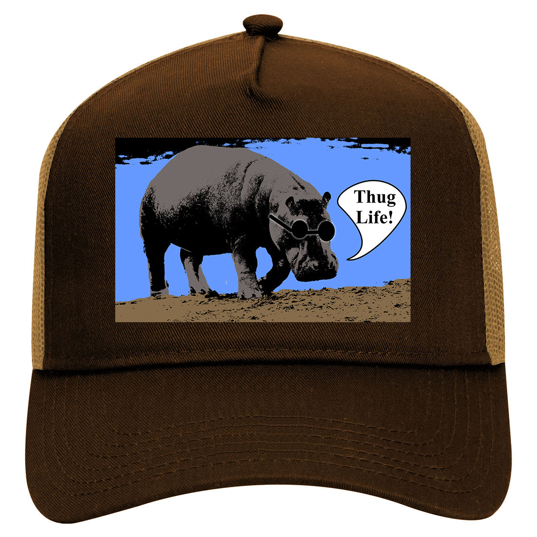 Cool Hippo Thug Life Funny Mens Mesh Trucker Hat Brown