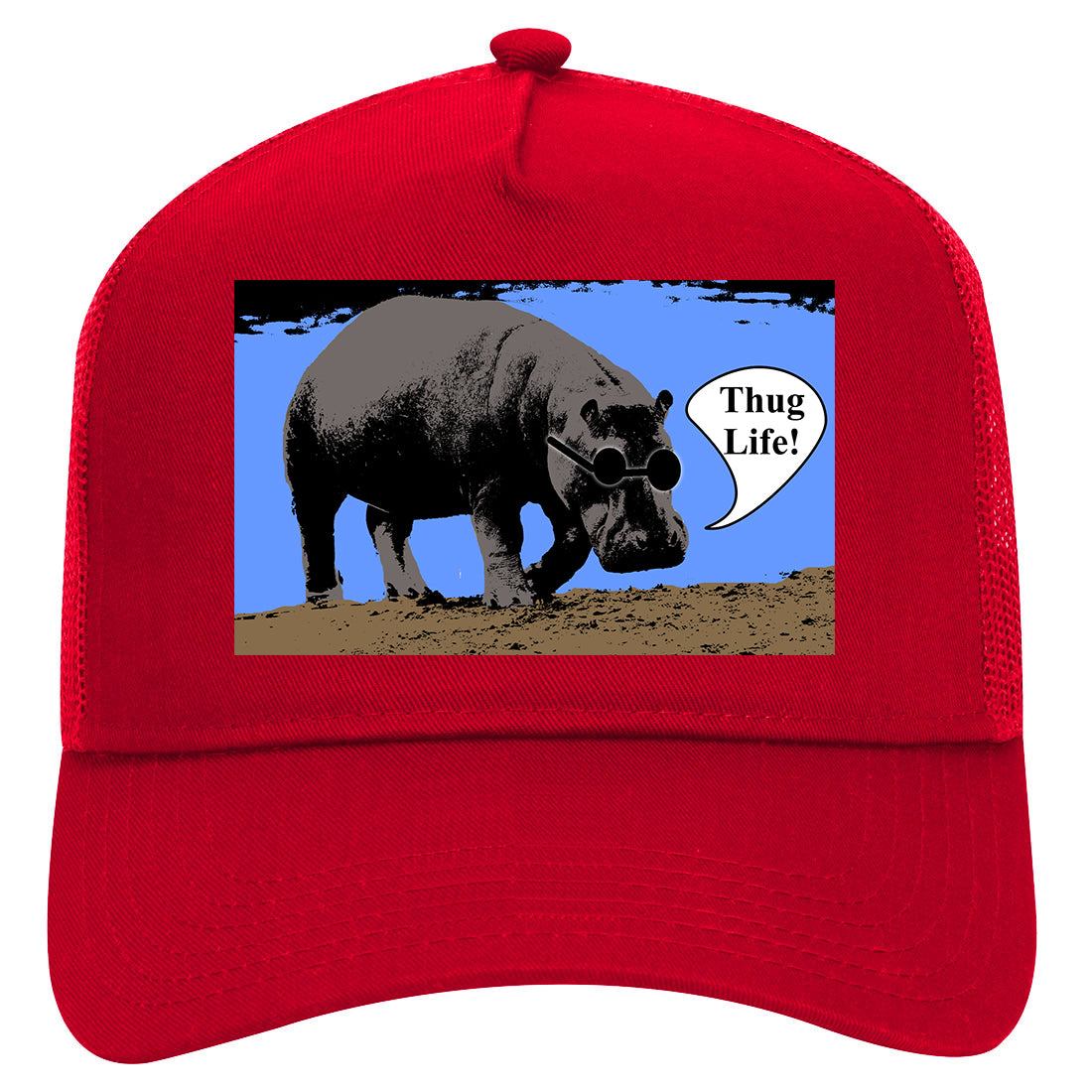 Cool Hippo Thug Life Funny Mens Mesh Trucker Hat Red