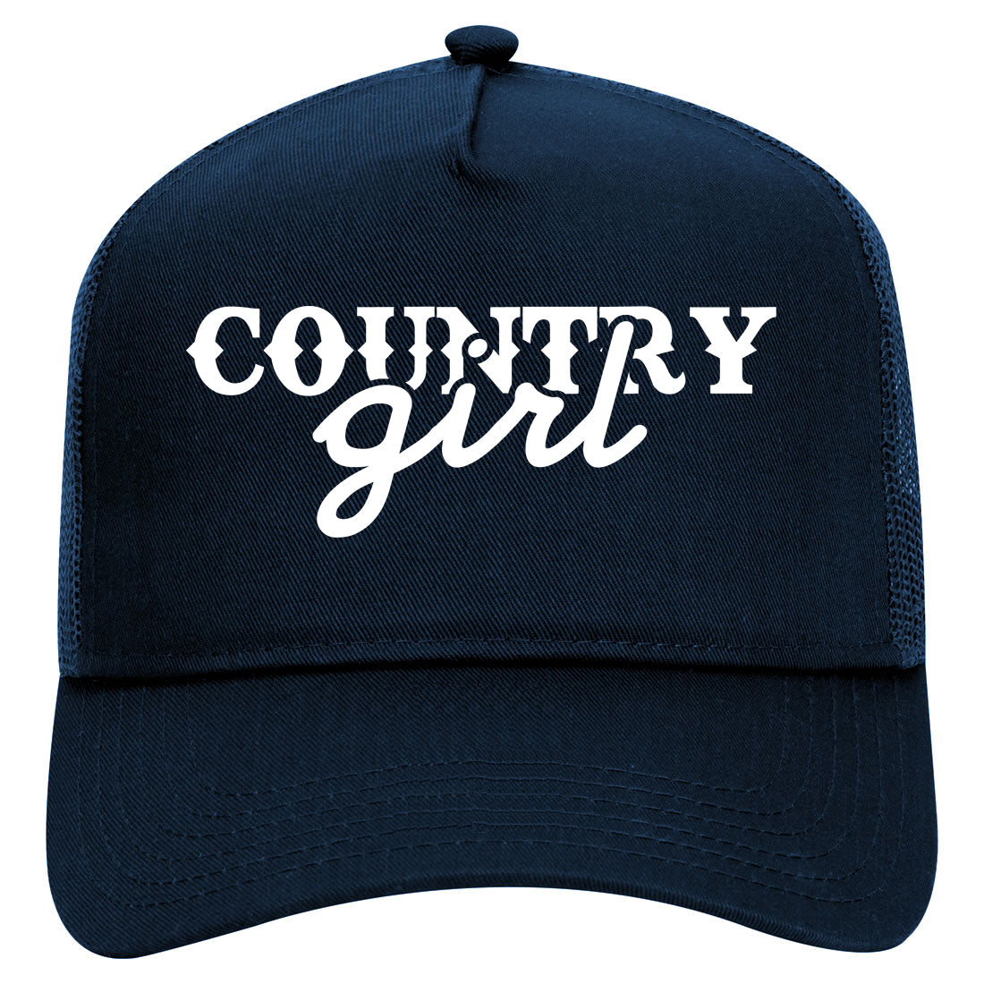 Country Girl Mens Mesh Trucker Hat Navy Blue