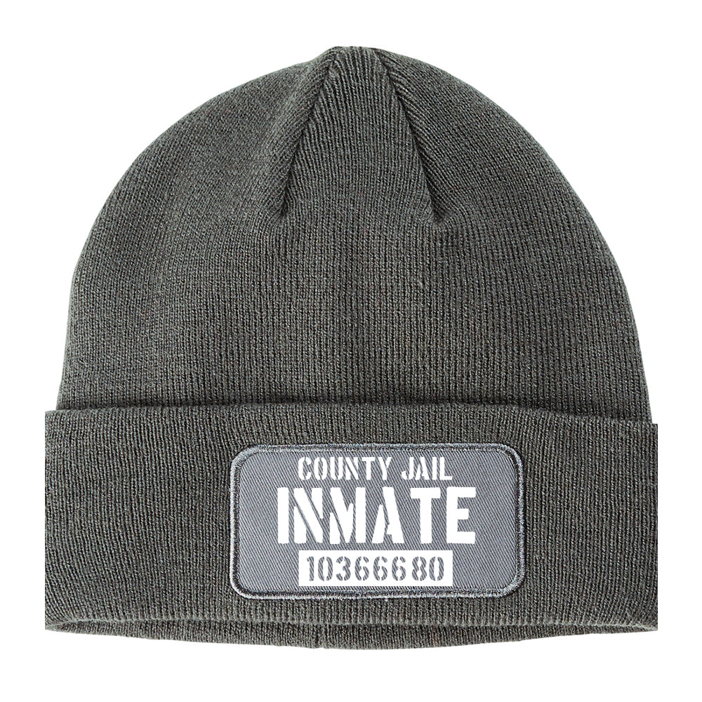 County Jail Inmate 666 Halloween Costume Winter Knit Adult Beanie Hat Grey