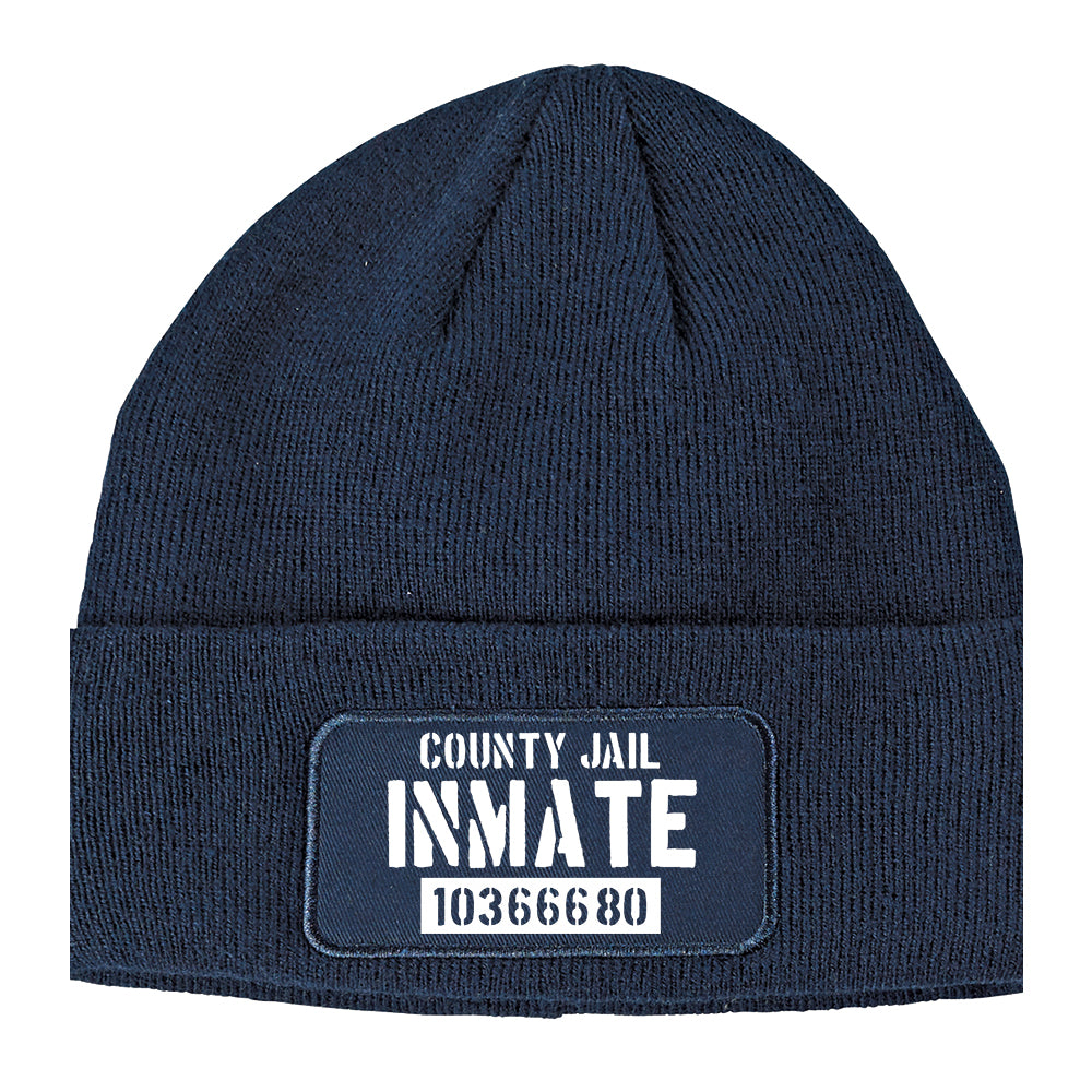 County Jail Inmate 666 Halloween Costume Winter Knit Adult Beanie Hat Navy Blue