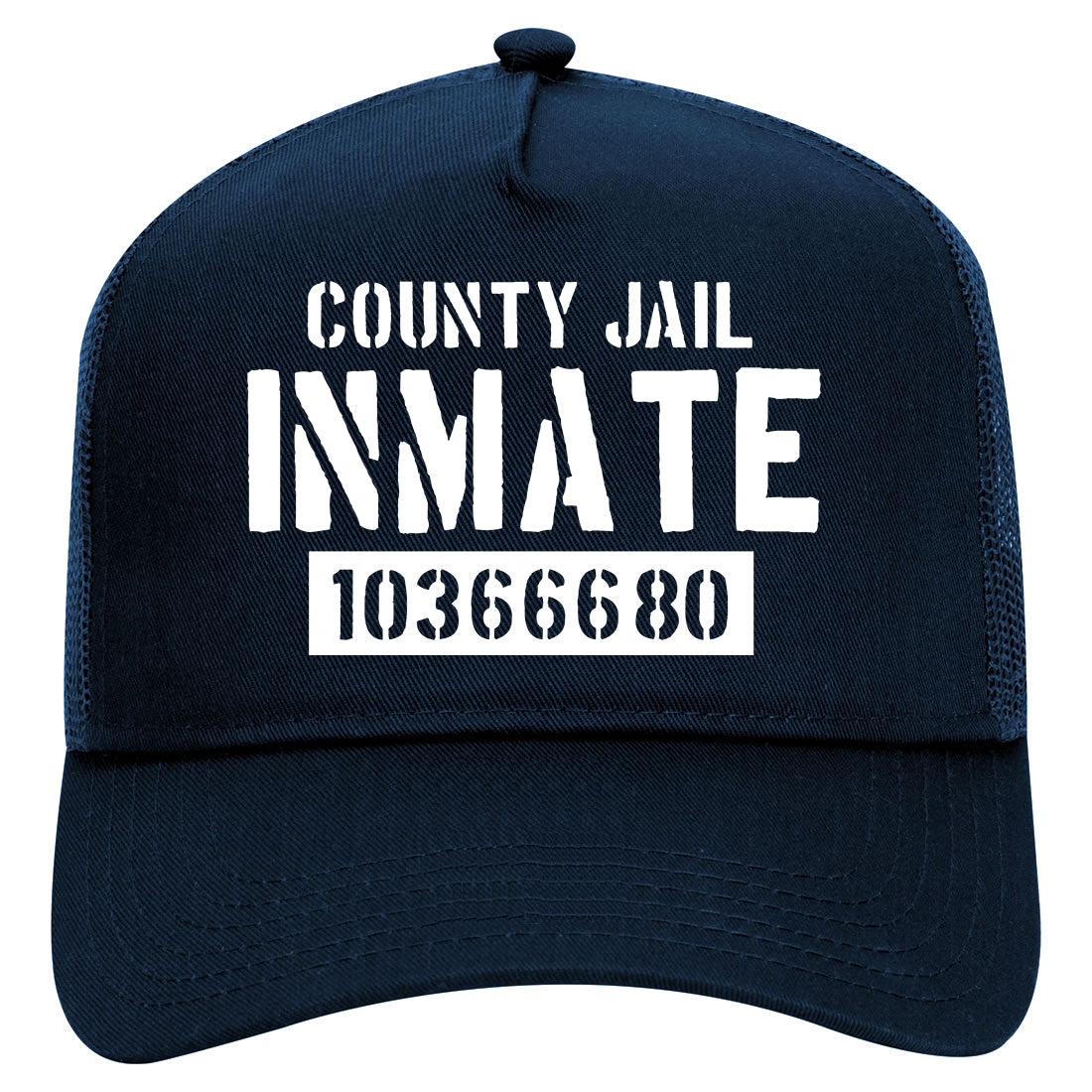 County Jail Inmate 666 Halloween Costume Mens Mesh Trucker Hat Navy Blue