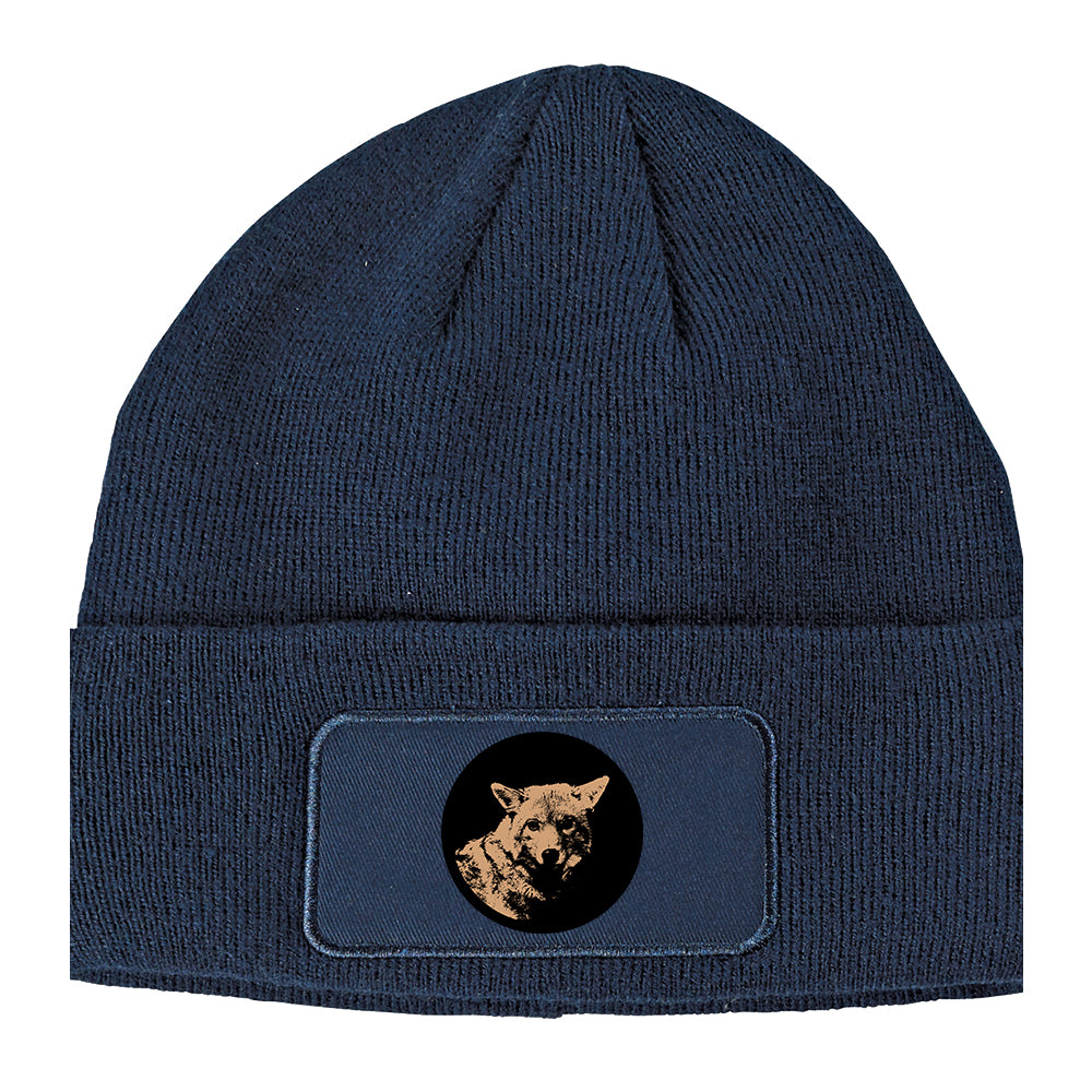 Coyote Animal Winter Knit Adult Beanie Hat Navy Blue