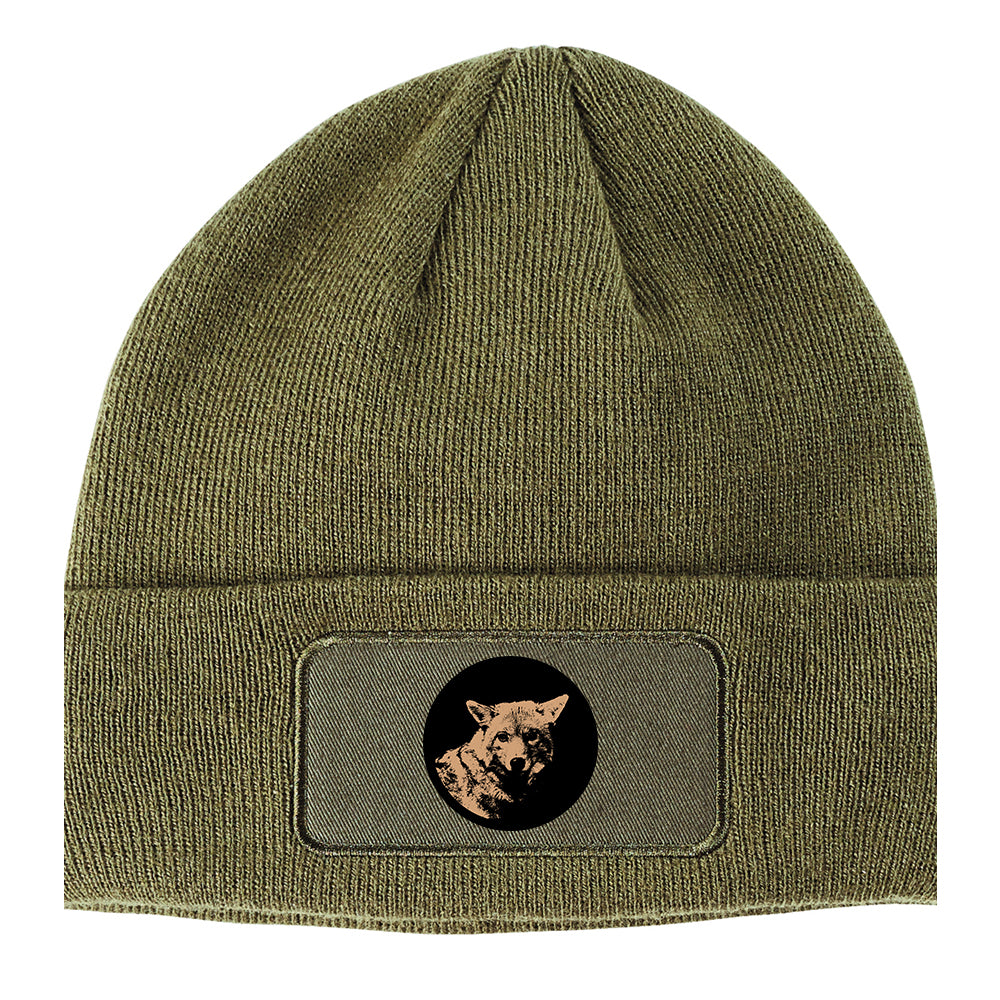 Coyote Animal Winter Knit Adult Beanie Hat Olive Green