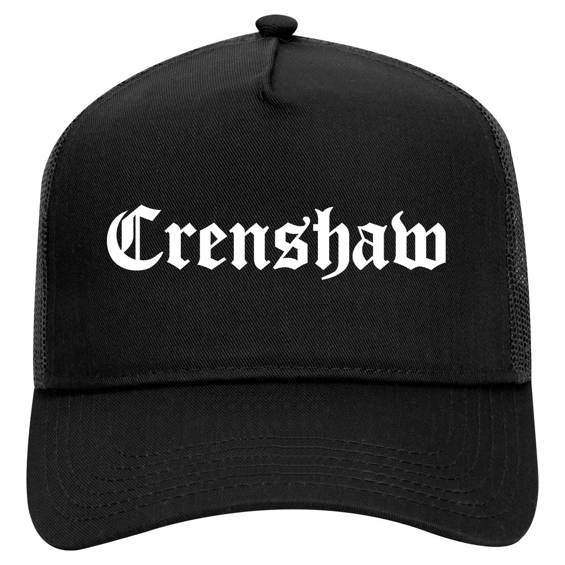 Crenshaw Old English Los Angeles Mens Mesh Trucker Hat Black