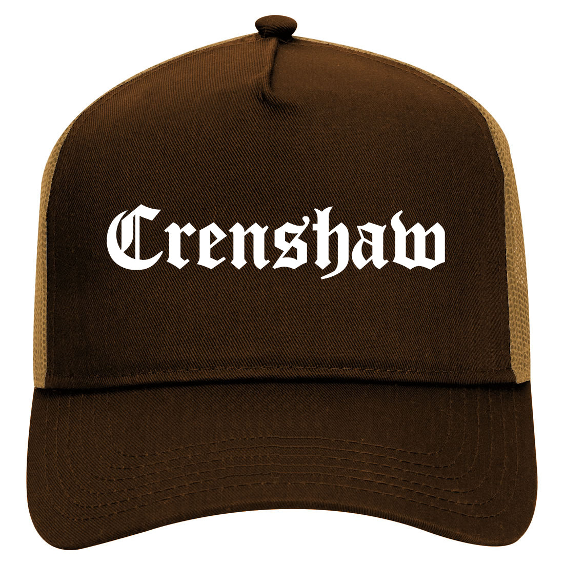 Crenshaw Old English Los Angeles Mens Mesh Trucker Hat Brown