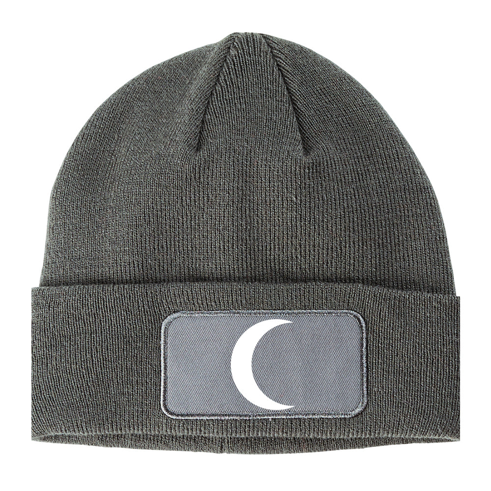 Crescent Moon Winter Knit Adult Beanie Hat Grey