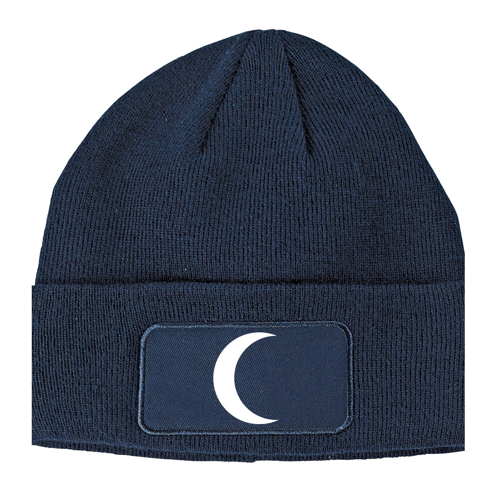 Crescent Moon Winter Knit Adult Beanie Hat Navy Blue
