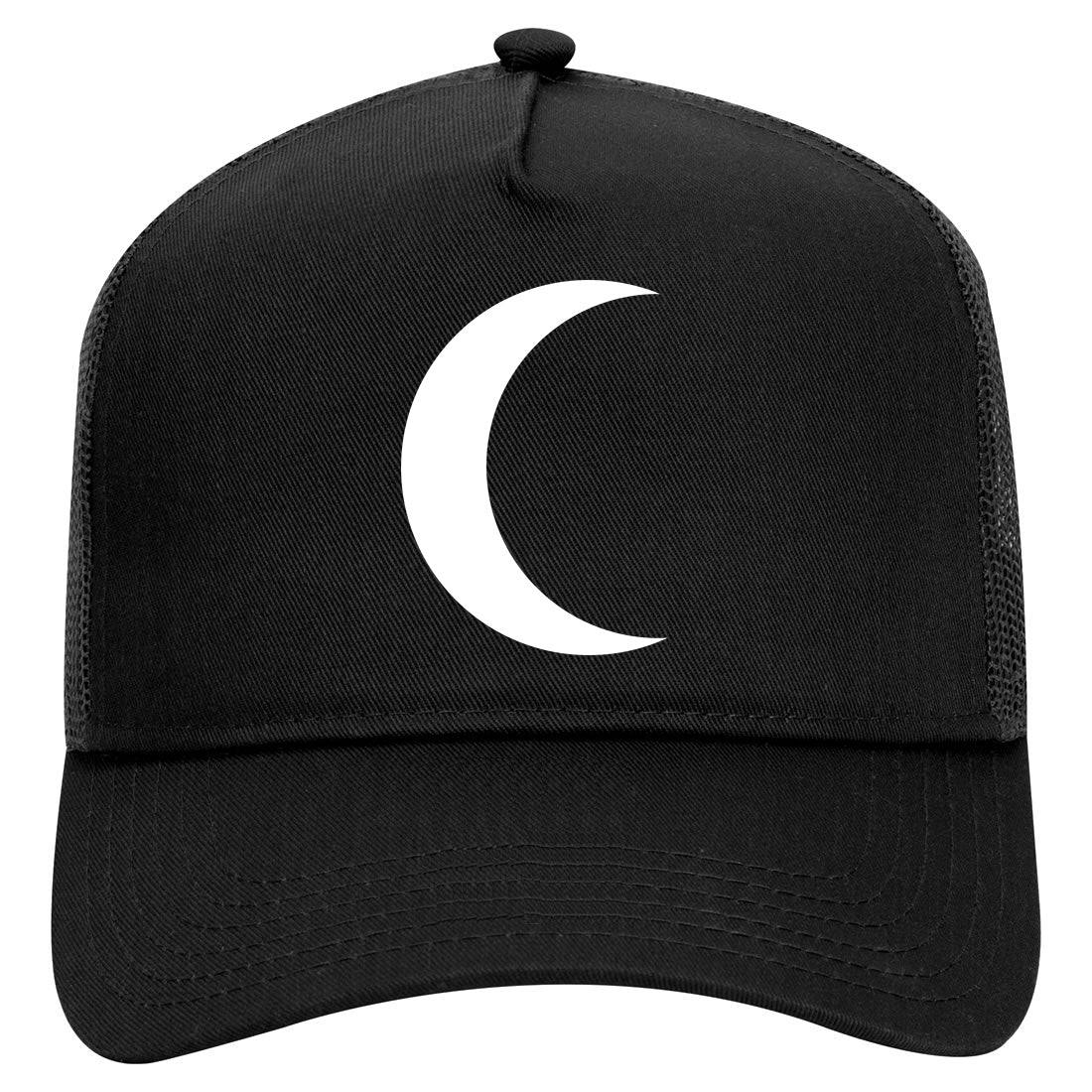 Crescent Moon Mens Mesh Trucker Hat Black